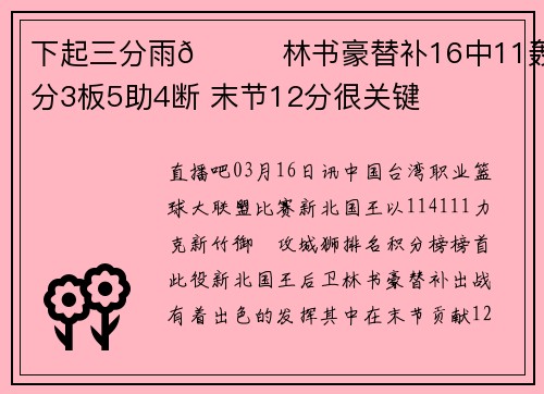 下起三分雨🌊林书豪替补16中11轰28分3板5助4断 末节12分很关键