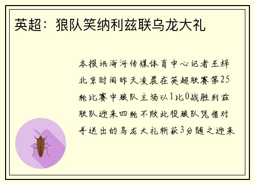 英超：狼队笑纳利兹联乌龙大礼