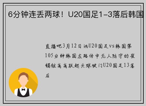 6分钟连丢两球！U20国足1-3落后韩国